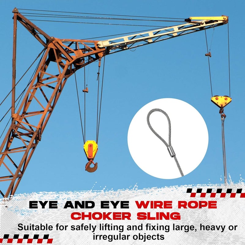 Pelopy 4 Pack Wire Rope & Sling 3/8" x 6' Eye and Eye Wire Rope Choker Sling Mechanically Spliced Rigging Lifting Equipment for Industrial Rigging and Lifting, 4400 lb/ 2 t - Image 4